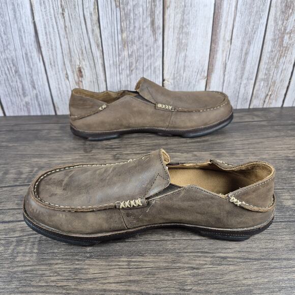 OluKai Moloa Leather Slip On Drop Heel Loafer Men\'s Sz 10 Brown (GUC) main image 8